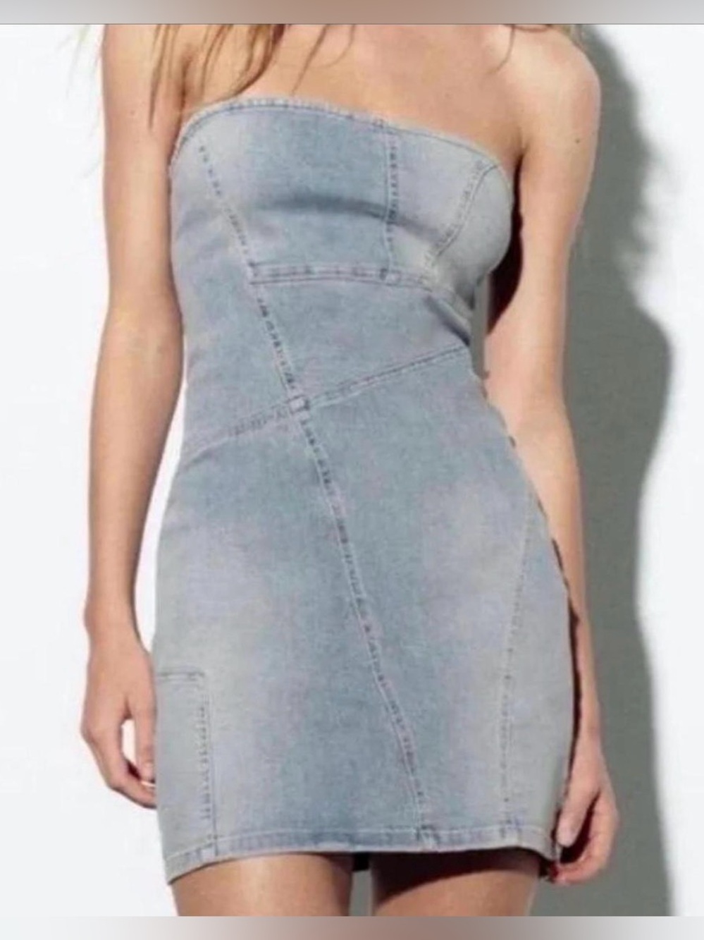 Zara Strapless Light Wash Denim Mini Dress XS